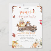 イエローフローラカボチャ収穫トラックウェルカムサイン 招待状 (正面)