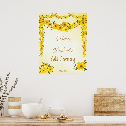 イエローフローラガーラン結婚ズインディアンのハルディwelcom ポスター (キッチン)