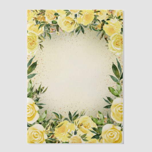 イエローフローラグリーン金ゴールドグリッターベラム結婚ズ ベラム紙招待状 (正面)