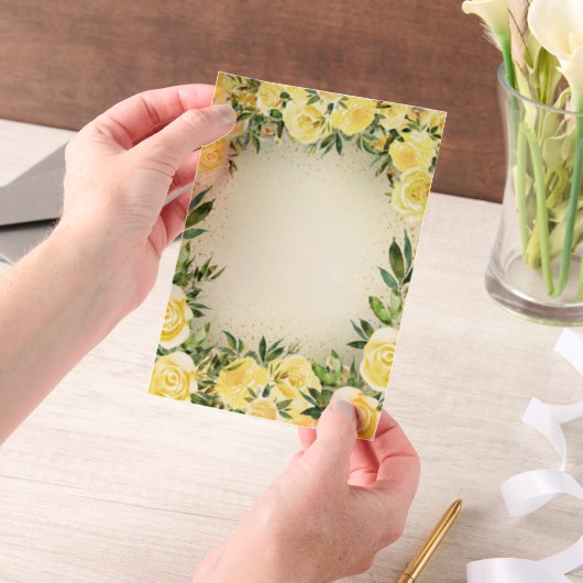 イエローフローラグリーン金ゴールドグリッターベラム結婚ズ ベラム紙招待状 (ポータブル)