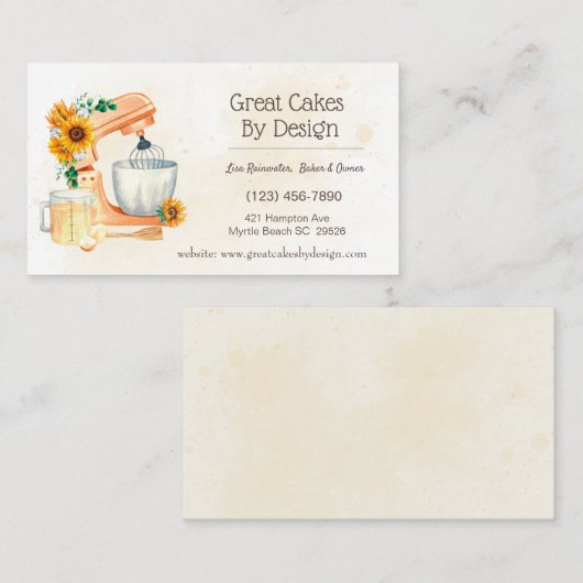 イエローフローラケーキベイカービジネスカード 名刺 (正面/裏面)