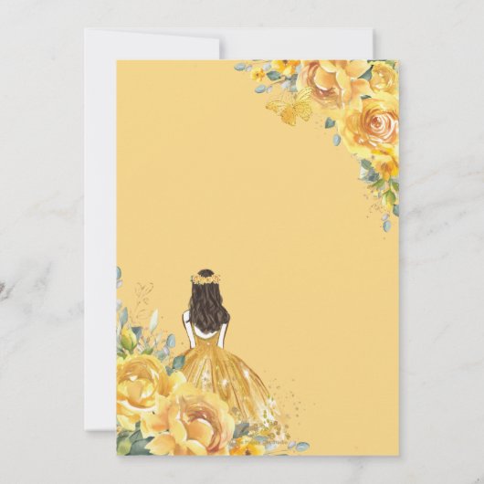 イエローフローラスイート16誕生日プリンセスクラウン 招待状 (裏面)