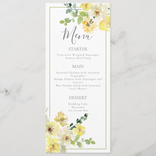 イエローフローラセージ緑結婚夏の夕食会 メニュー (正面)