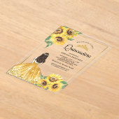 イエローフローラドレスヒマワリ金ゴールドキンセアニェラ アクリル招待状 (レイダウン)