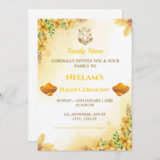 イエローフローラハルディセレモニー招待状 招待状 (正面/裏面)