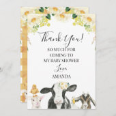 イエローフローラファームベビーシャワーサンキューカード 招待状 (正面/裏面)