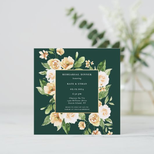 イエローフローラフレームエメラルドリハーサルディナー 招待状 (スタンド正面)