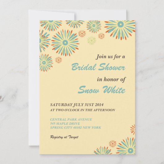 イエローフローラブライダルシャワー及び結婚式招待状 招待状 (正面)