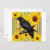 イエローフローラブラッククロウ&サンフラワーアート ポストカード (正面/裏面)