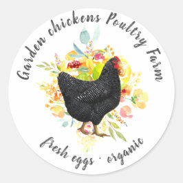 イエローフローラブラックチキンファームハウスクラシックルーン ラウンドシール