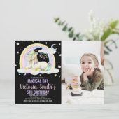 イエローフローラブラックフォトユニコーン誕生日 招待状 (スタンド正面)