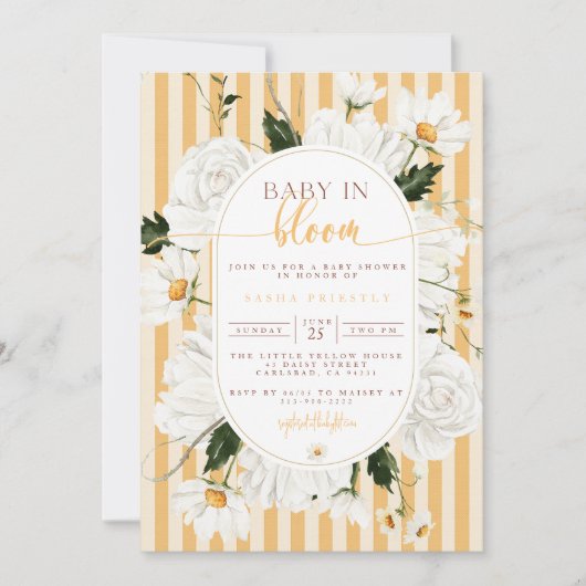 イエローフローラベビーシャワー招待状 招待状 (正面)