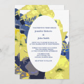 イエローフローラホワイトカスタムブルーアートキュイ結婚ズ 招待状 (正面/裏面)