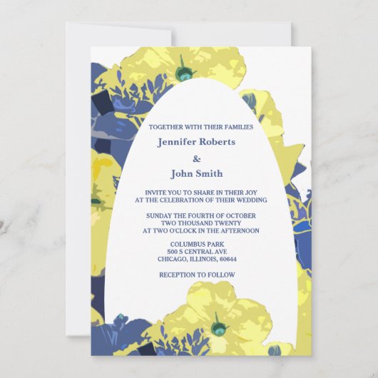 イエローフローラホワイトブルーカスタムアートアルチ結婚ーズ 招待状 (正面)