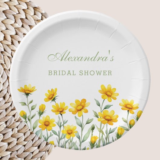 イエローフローラボホシックワイルドフラワーブライダルシャワー ペーパープレート