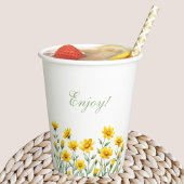 イエローフローラボホシックワイルドフラワーブライダルシャワー 紙コップ