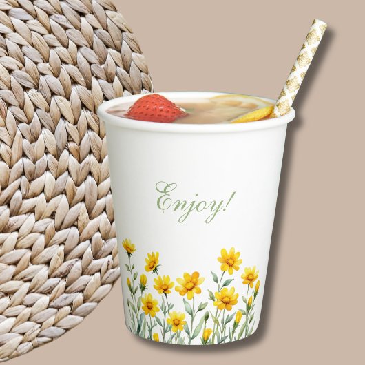 イエローフローラボホシックワイルドフラワーブライダルシャワー 紙コップ