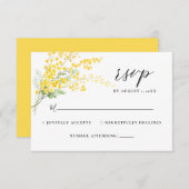 イエローフローラミモサ春の花ウェディングRSVP 出欠カード (正面/裏面)