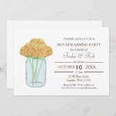 イエローフローラメイスンジャー引っ越し祝いパーティー招待状 招待状 (正面/裏面)