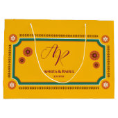 イエローフローラモノグラムイニシャルインディアン結婚ズ ラージペーパーバッグ (裏面)