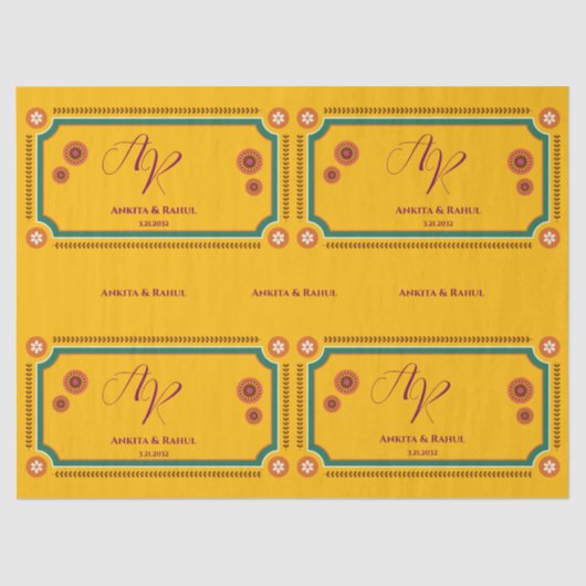 イエローフローラモノグラムイニシャルインディアン結婚ズ 薄葉紙 (正面)