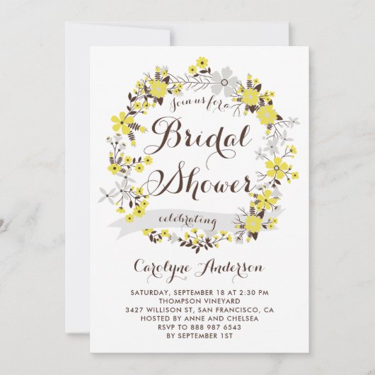 イエローフローラリースブライダルシャワー招待 招待状 (正面)