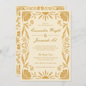 イエローフローラルとサンシャインの結婚式招待状 招待状 (正面/裏面)