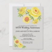 イエローフローラルウォーターカラー50周年結婚記念日 招待状 (正面)