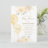 イエローフローラルバルーン ニュートラル ツインズ ベビーシャワー 招待状 (スタンド正面)