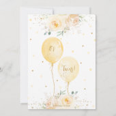 イエローフローラルバルーン ニュートラル ツインズ ベビーシャワー 招待状 (裏面)