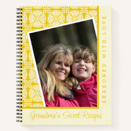 イエローフローラルパターカスタムン写真おばあちゃんレシピ ノートブック