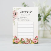 イエローフローラルパターンのウェディングニュートラルフレームのRSVP 出欠カード (スタンド正面)