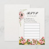 イエローフローラルパターンのウェディングニュートラルフレームのRSVP 出欠カード (正面/裏面)