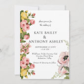 イエローフローラルパターン結婚式招待状カード 招待状 (正面)