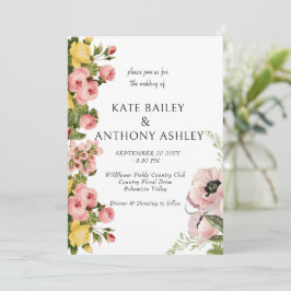 イエローフローラルパターン結婚式招待状カード 招待状