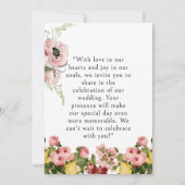 イエローフローラルパターン結婚式招待状カード 招待状 (裏面)