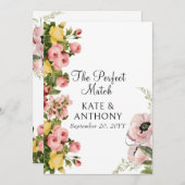 イエローフローラルパターン結婚式招待状カード 招待状 (正面/裏面)