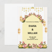 イエローフローラルパターン結婚式招待状 エンクロージャーカード (正面/裏面)