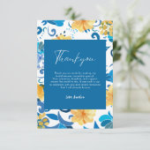 イエローフローラルブルーイタリアンウェディングシャワー サンキューカード (スタンド正面)