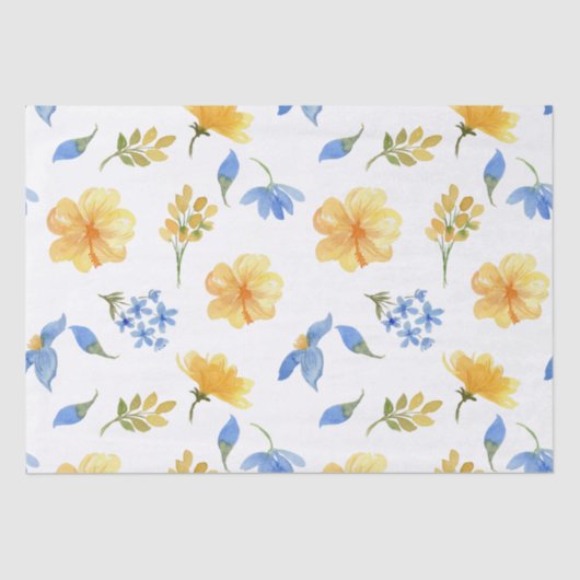 イエローフローラルブルータイル イタリアンデコパージュ 薄葉紙 (正面)