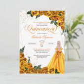 イエローフローラルローズ＆ゴールドエレガントキンセアニエラ招待状 招待状 (スタンド正面)