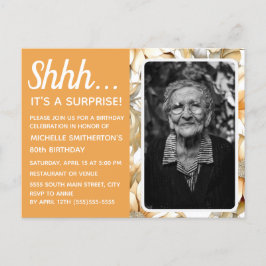 イエローフローラル女性80歳の誕生日写真 インビテーションポストカード
