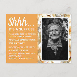イエローフローラル女性80歳の誕生日写真 インビテーションポストカード