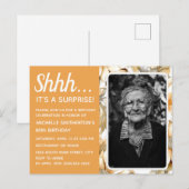 イエローフローラル女性80歳の誕生日写真 インビテーションポストカード (正面/裏面)