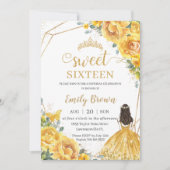 イエローフローラル スウィート16 バースデー プリンセス クラウン 招待状 (正面)