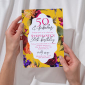 イエローフローラル 50歳と素晴らしい50歳の誕生日パーティー 招待状