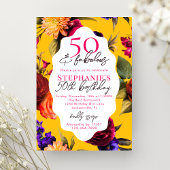 イエローフローラル 50歳と素晴らしい50歳の誕生日パーティー 招待状