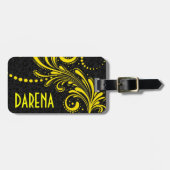 イエローフローラレースブラックダマスク ラゲッジタグ (正面横)