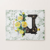 イエローフローラヴィンテージ裁縫パーソナライズされた機 ジグソーパズル (横)