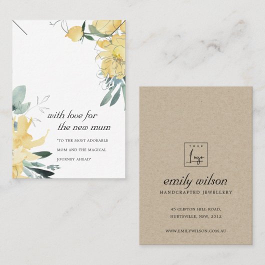 イエローフローラ新品マムギフトネックレス表示カード プレイスカード (正面/裏面)